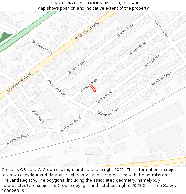 12, VICTORIA ROAD, BOURNEMOUTH, BH1 4RR: Location map and indicative extent of plot