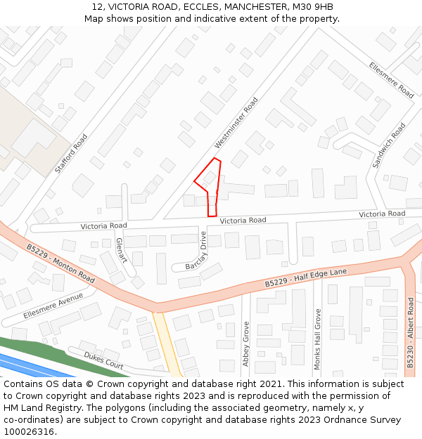 12, VICTORIA ROAD, ECCLES, MANCHESTER, M30 9HB: Location map and indicative extent of plot