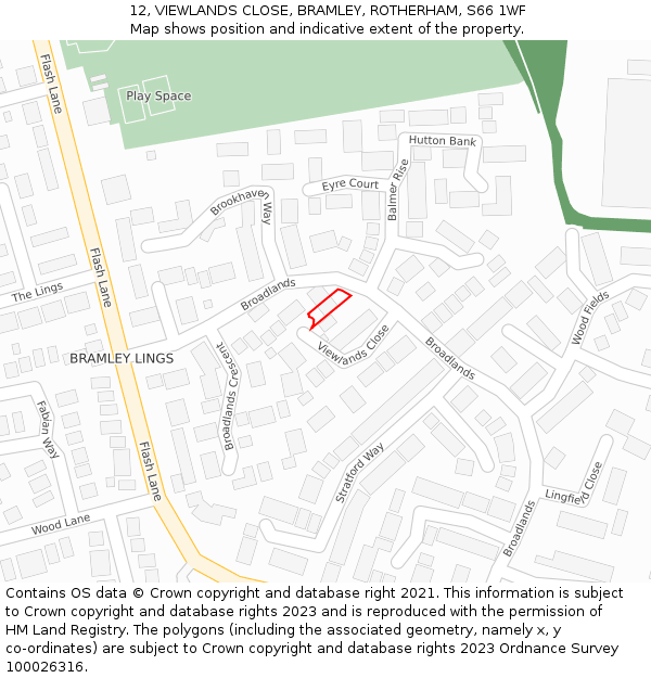 12, VIEWLANDS CLOSE, BRAMLEY, ROTHERHAM, S66 1WF: Location map and indicative extent of plot
