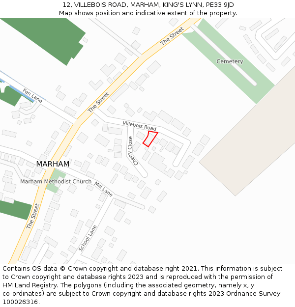 12, VILLEBOIS ROAD, MARHAM, KING'S LYNN, PE33 9JD: Location map and indicative extent of plot