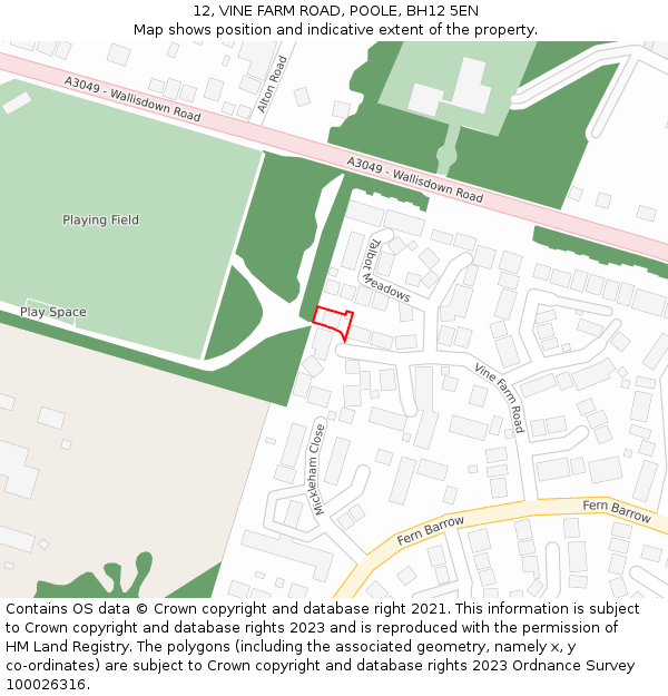 12, VINE FARM ROAD, POOLE, BH12 5EN: Location map and indicative extent of plot