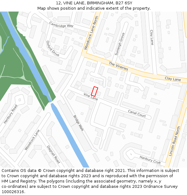 12, VINE LANE, BIRMINGHAM, B27 6SY: Location map and indicative extent of plot