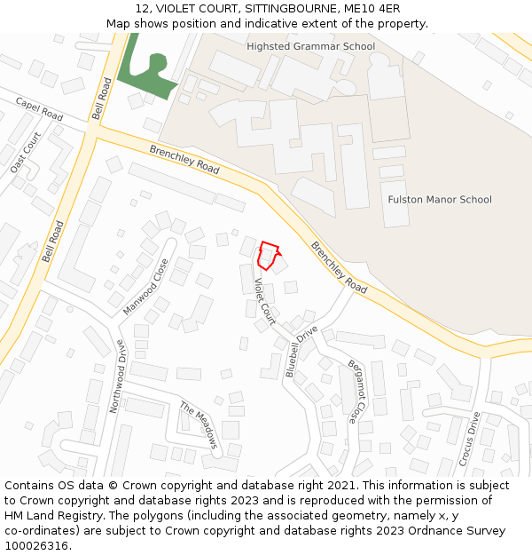 12, VIOLET COURT, SITTINGBOURNE, ME10 4ER: Location map and indicative extent of plot