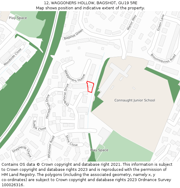 12, WAGGONERS HOLLOW, BAGSHOT, GU19 5RE: Location map and indicative extent of plot