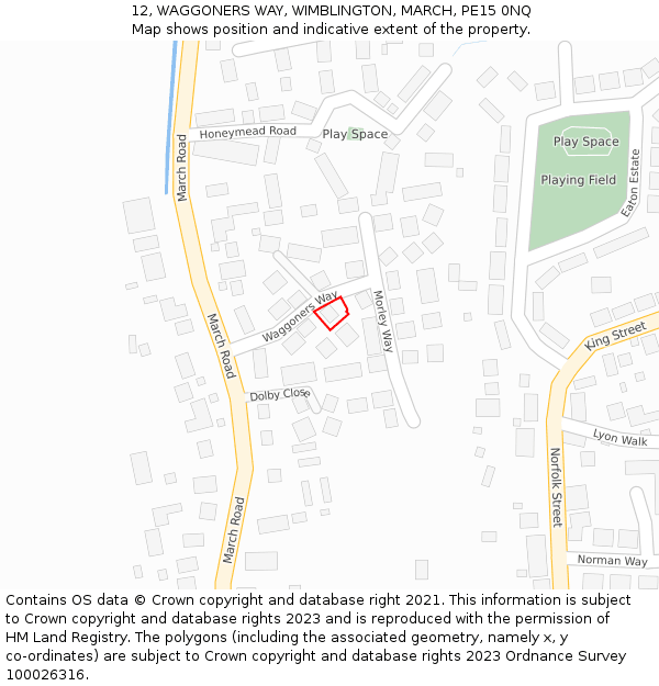 12, WAGGONERS WAY, WIMBLINGTON, MARCH, PE15 0NQ: Location map and indicative extent of plot