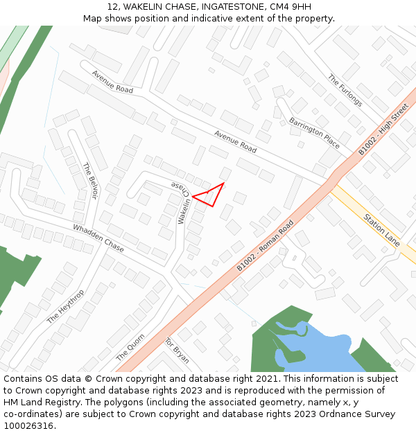 12, WAKELIN CHASE, INGATESTONE, CM4 9HH: Location map and indicative extent of plot