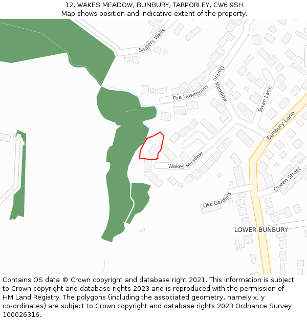 12, WAKES MEADOW, BUNBURY, TARPORLEY, CW6 9SH: Location map and indicative extent of plot