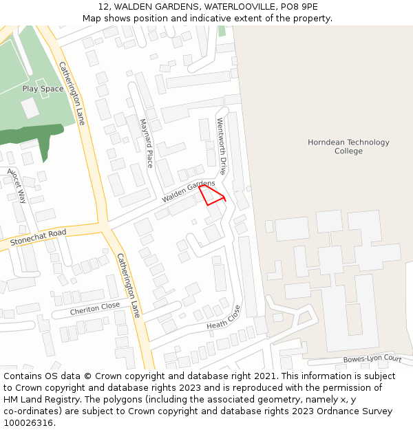 12, WALDEN GARDENS, WATERLOOVILLE, PO8 9PE: Location map and indicative extent of plot