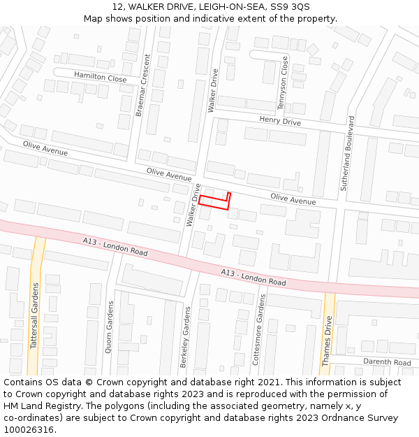 12, WALKER DRIVE, LEIGH-ON-SEA, SS9 3QS: Location map and indicative extent of plot