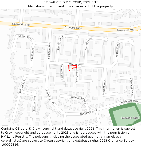 12, WALKER DRIVE, YORK, YO24 3NE: Location map and indicative extent of plot
