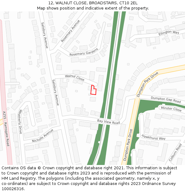 12, WALNUT CLOSE, BROADSTAIRS, CT10 2EL: Location map and indicative extent of plot