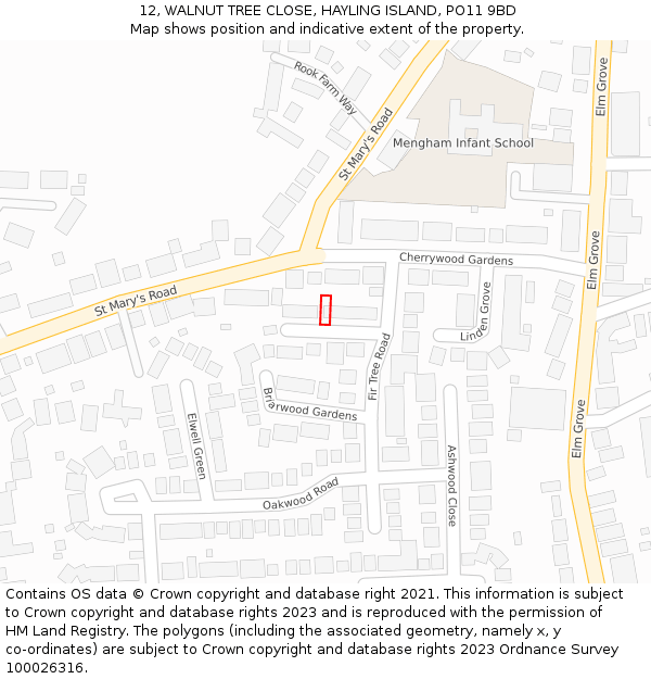 12, WALNUT TREE CLOSE, HAYLING ISLAND, PO11 9BD: Location map and indicative extent of plot