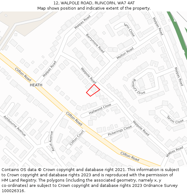 12, WALPOLE ROAD, RUNCORN, WA7 4AT: Location map and indicative extent of plot