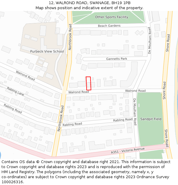 12, WALROND ROAD, SWANAGE, BH19 1PB: Location map and indicative extent of plot