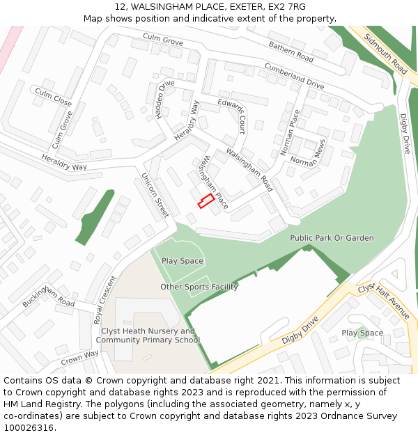 12, WALSINGHAM PLACE, EXETER, EX2 7RG: Location map and indicative extent of plot