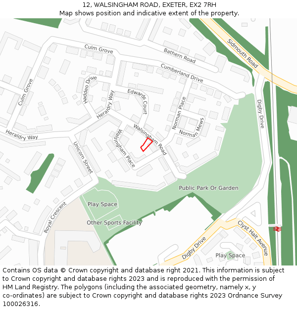 12, WALSINGHAM ROAD, EXETER, EX2 7RH: Location map and indicative extent of plot