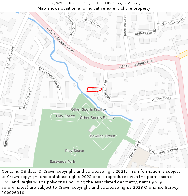 12, WALTERS CLOSE, LEIGH-ON-SEA, SS9 5YQ: Location map and indicative extent of plot