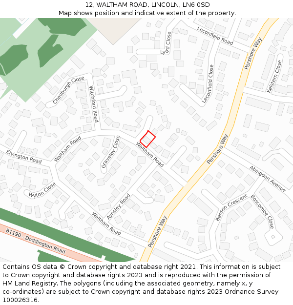 12, WALTHAM ROAD, LINCOLN, LN6 0SD: Location map and indicative extent of plot