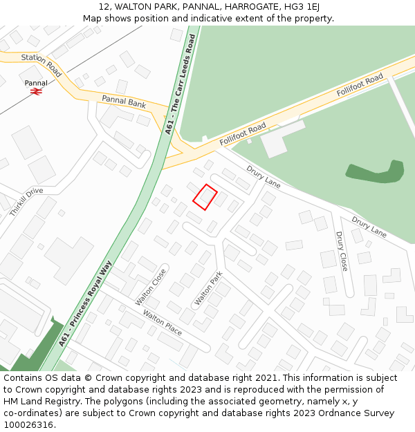 12, WALTON PARK, PANNAL, HARROGATE, HG3 1EJ: Location map and indicative extent of plot