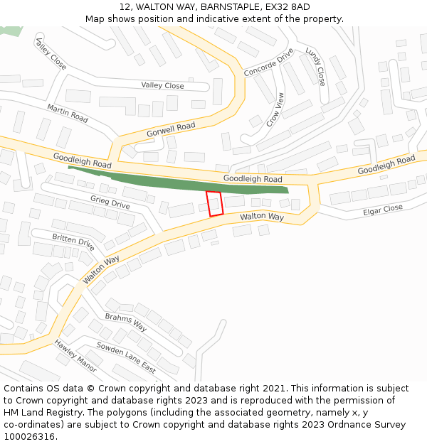 12, WALTON WAY, BARNSTAPLE, EX32 8AD: Location map and indicative extent of plot