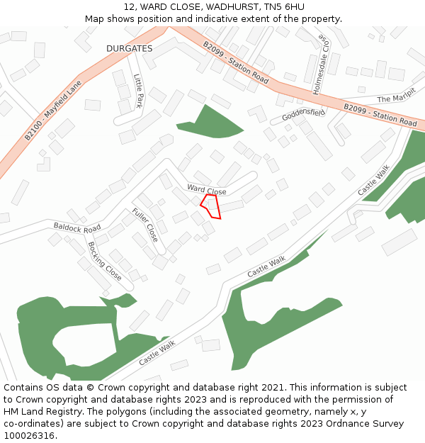 12, WARD CLOSE, WADHURST, TN5 6HU: Location map and indicative extent of plot