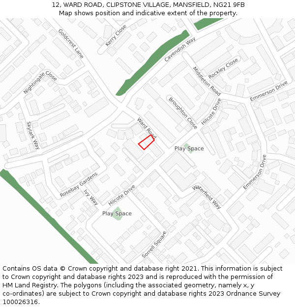 12, WARD ROAD, CLIPSTONE VILLAGE, MANSFIELD, NG21 9FB: Location map and indicative extent of plot