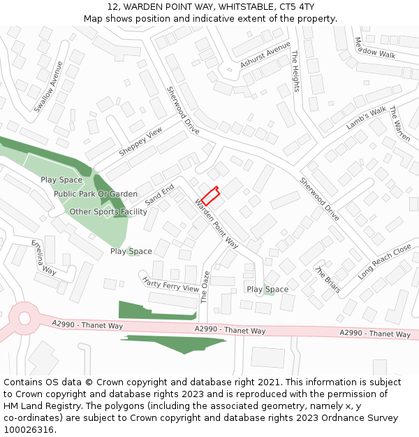 12, WARDEN POINT WAY, WHITSTABLE, CT5 4TY: Location map and indicative extent of plot