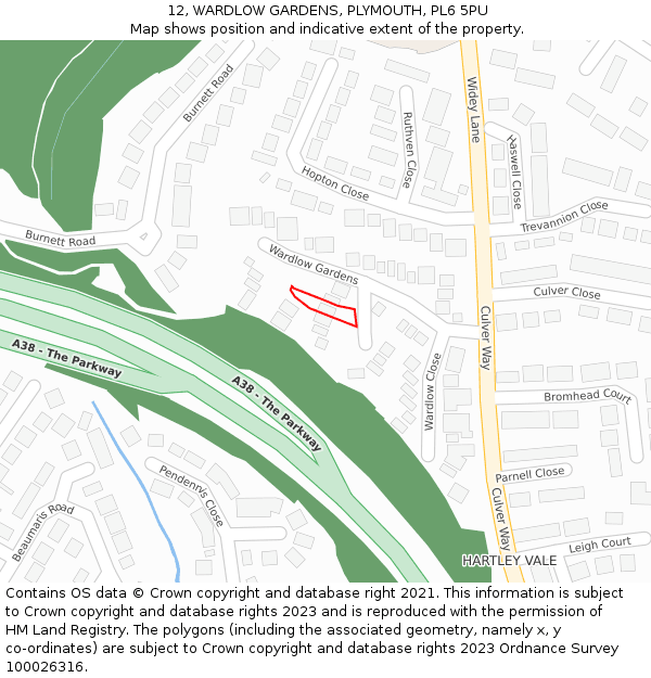 12, WARDLOW GARDENS, PLYMOUTH, PL6 5PU: Location map and indicative extent of plot