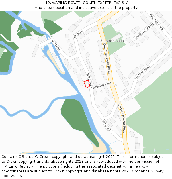 12, WARING BOWEN COURT, EXETER, EX2 6LY: Location map and indicative extent of plot