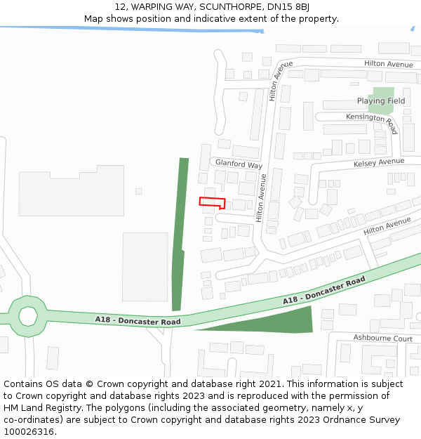 12, WARPING WAY, SCUNTHORPE, DN15 8BJ: Location map and indicative extent of plot