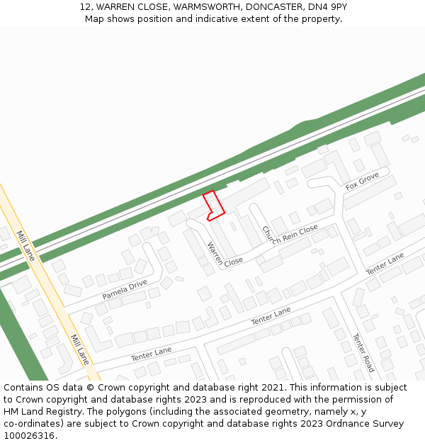 12, WARREN CLOSE, WARMSWORTH, DONCASTER, DN4 9PY: Location map and indicative extent of plot