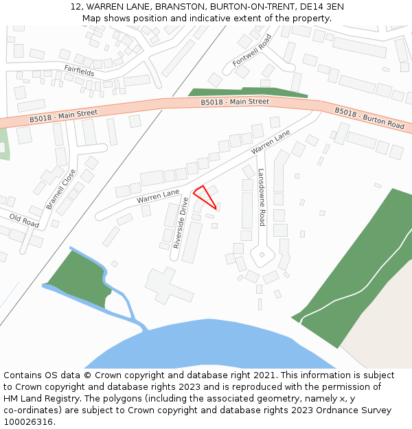 12, WARREN LANE, BRANSTON, BURTON-ON-TRENT, DE14 3EN: Location map and indicative extent of plot