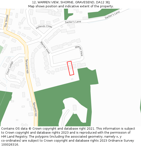 12, WARREN VIEW, SHORNE, GRAVESEND, DA12 3EJ: Location map and indicative extent of plot