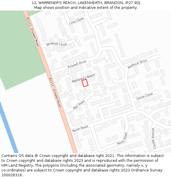 12, WARRENER'S REACH, LAKENHEATH, BRANDON, IP27 9DJ: Location map and indicative extent of plot