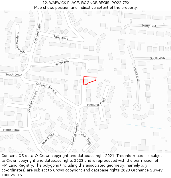 12, WARWICK PLACE, BOGNOR REGIS, PO22 7PX: Location map and indicative extent of plot