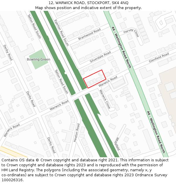 12, WARWICK ROAD, STOCKPORT, SK4 4NQ: Location map and indicative extent of plot