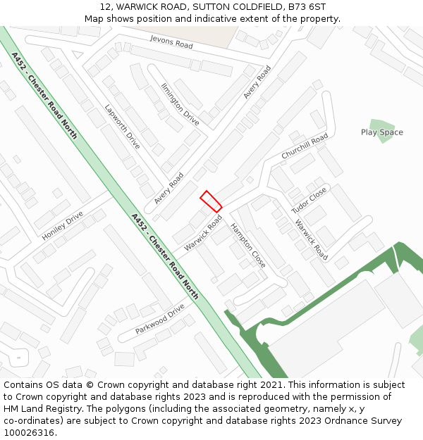 12, WARWICK ROAD, SUTTON COLDFIELD, B73 6ST: Location map and indicative extent of plot