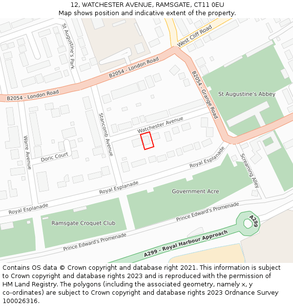 12, WATCHESTER AVENUE, RAMSGATE, CT11 0EU: Location map and indicative extent of plot