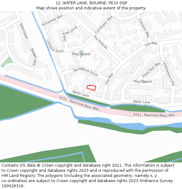 12, WATER LANE, BOURNE, PE10 0QP: Location map and indicative extent of plot