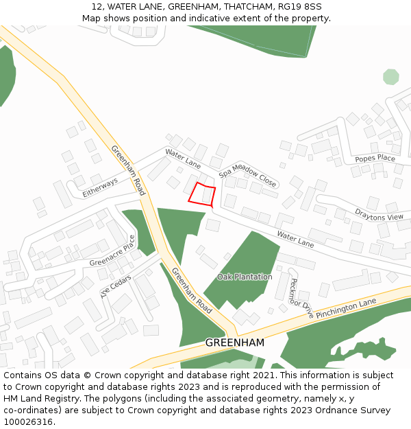 12, WATER LANE, GREENHAM, THATCHAM, RG19 8SS: Location map and indicative extent of plot