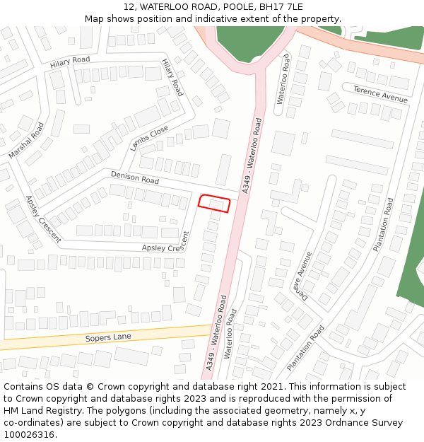 12, WATERLOO ROAD, POOLE, BH17 7LE: Location map and indicative extent of plot