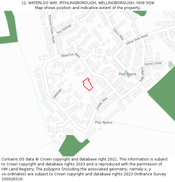 12, WATERLOO WAY, IRTHLINGBOROUGH, WELLINGBOROUGH, NN9 5QW: Location map and indicative extent of plot