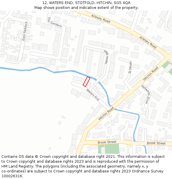 12, WATERS END, STOTFOLD, HITCHIN, SG5 4QA: Location map and indicative extent of plot