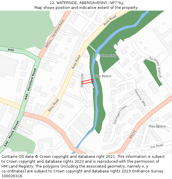 12, WATERSIDE, ABERGAVENNY, NP7 5LJ: Location map and indicative extent of plot