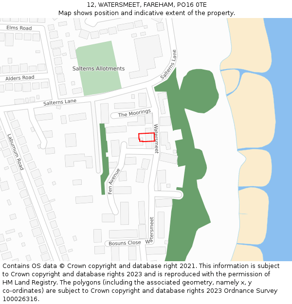 12, WATERSMEET, FAREHAM, PO16 0TE: Location map and indicative extent of plot