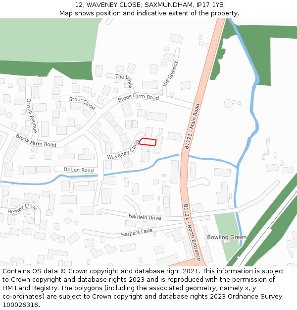 12, WAVENEY CLOSE, SAXMUNDHAM, IP17 1YB: Location map and indicative extent of plot