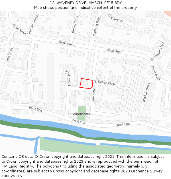 12, WAVENEY DRIVE, MARCH, PE15 8DY: Location map and indicative extent of plot