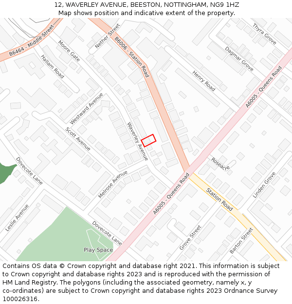 12, WAVERLEY AVENUE, BEESTON, NOTTINGHAM, NG9 1HZ: Location map and indicative extent of plot