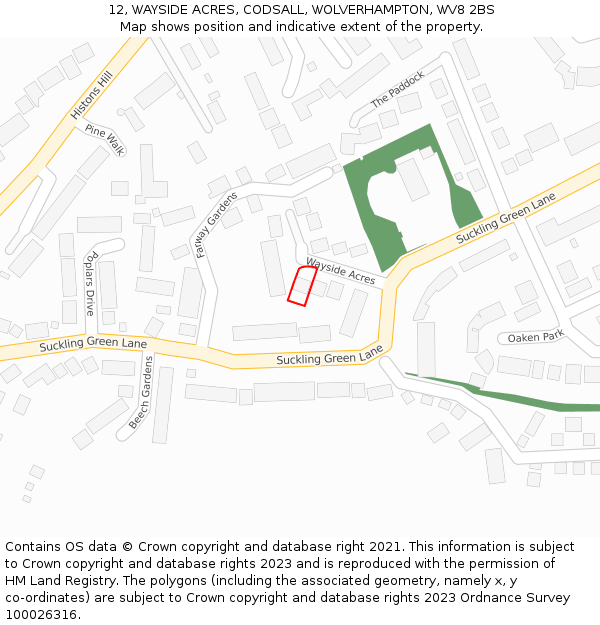 12, WAYSIDE ACRES, CODSALL, WOLVERHAMPTON, WV8 2BS: Location map and indicative extent of plot