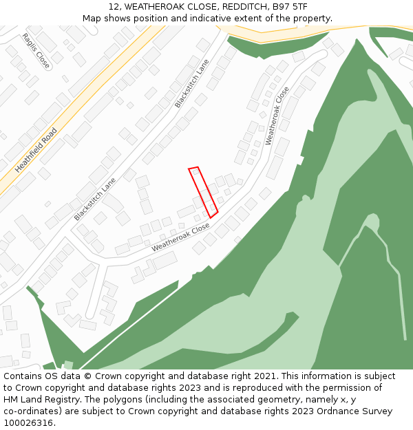 12, WEATHEROAK CLOSE, REDDITCH, B97 5TF: Location map and indicative extent of plot